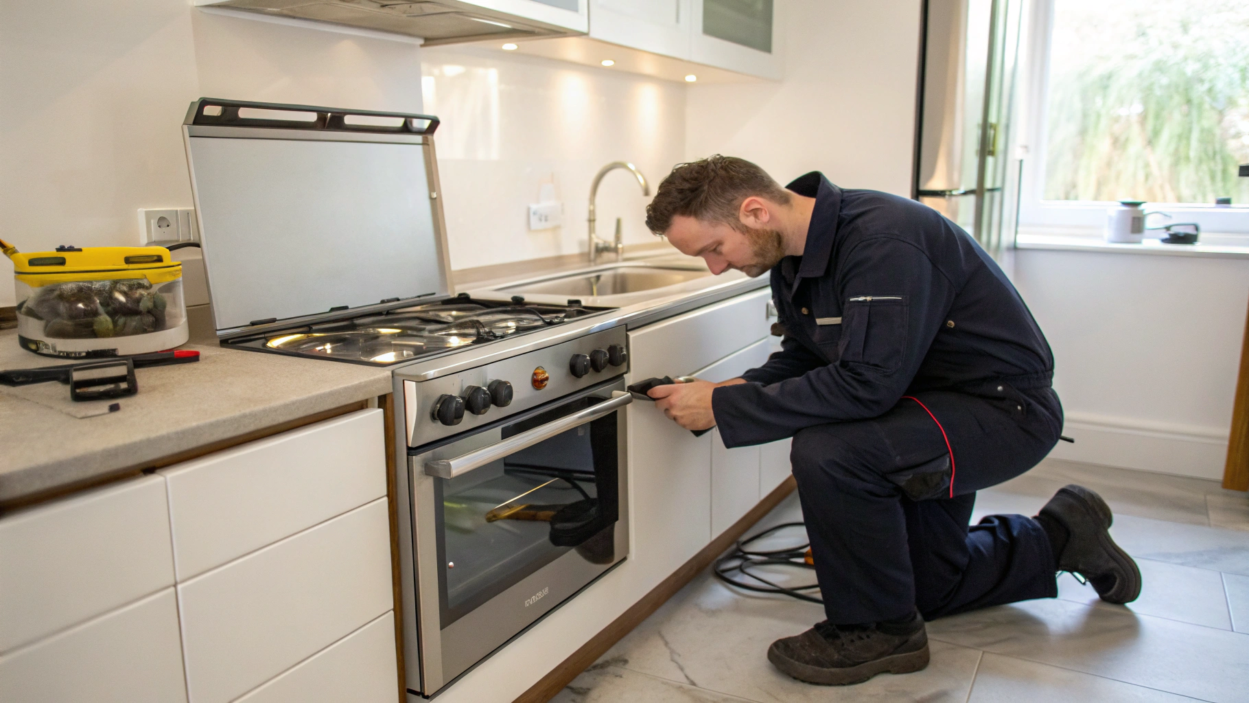 Gas stove range burner flame ignition and valve maintenance